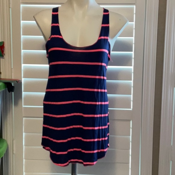 One Clothing Navy and Pink Striped Tank Top - Picture 1 of 6